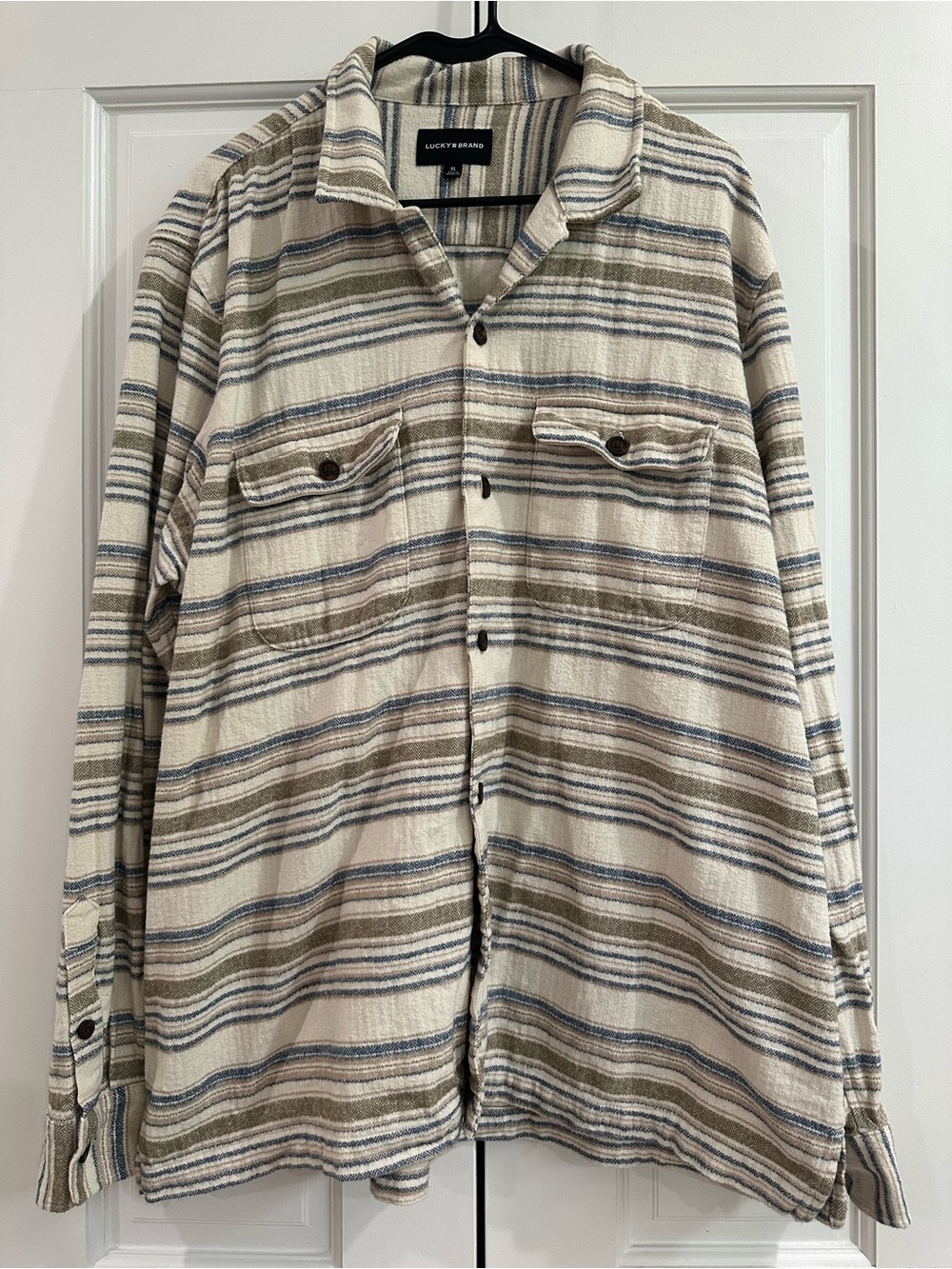Lucky Brand XL Cream & Tan Striped Lightweight Shacket
